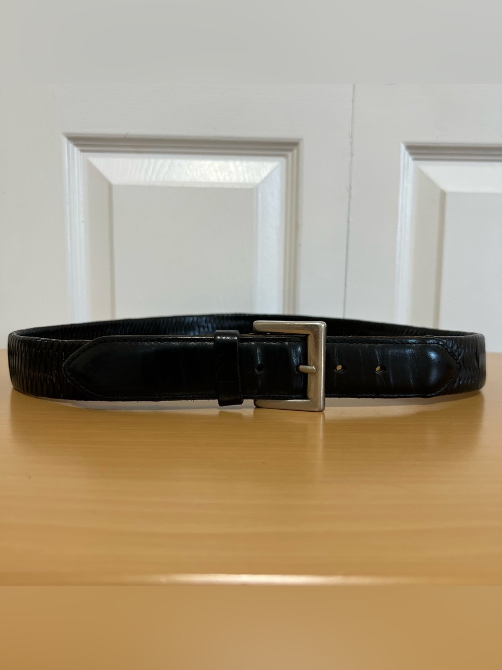 Coach Men’s Black Woven Leather Belt Silver-Tone Square Buckle 5924 Size 32